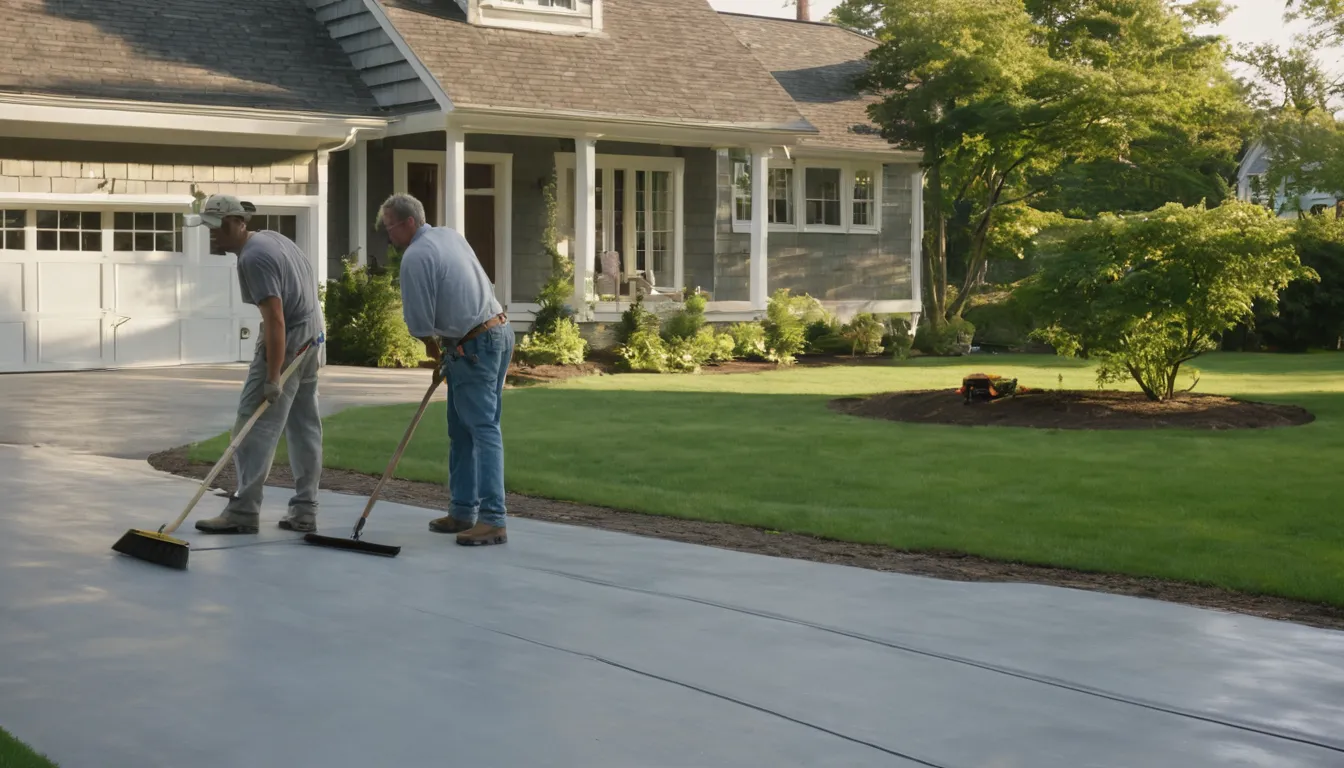A new concrete driveway beside a home in Agawam Town after a fresh pour